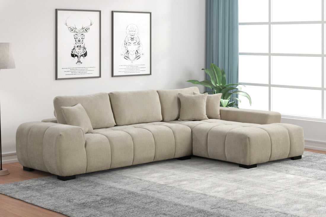 Manhattan Tufted Sectional Couch (Beige)