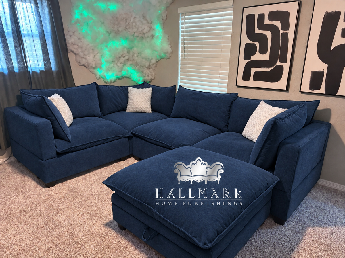 Kova-Style Modular Cloud Sectional (5-Piece Blue Performance)