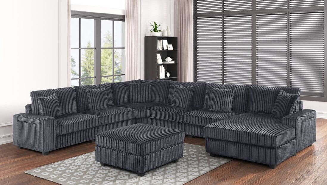 Bazooka 7-Piece Sectional Couch + Ottoman (Charcoal)