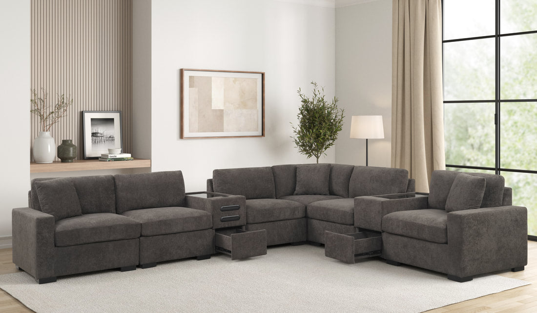 Barista 8-Piece Sectional + Consoles (Chocolate Performance Fabric)