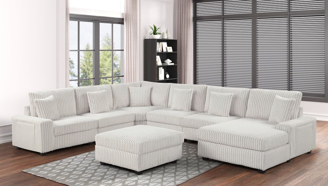 Bazooka 7-Piece Sectional Couch + Ottoman (Cream)