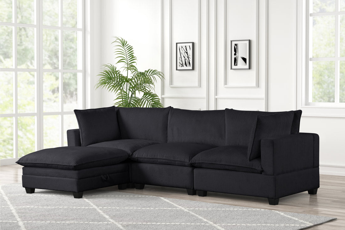 Kova-Style Modular Cloud Couch (4-Piece Black Cord)