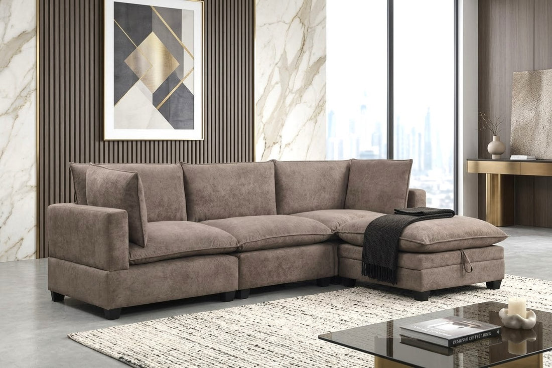 Kova-Style Modular Cloud Couch (4-Piece Mocha Performance Fabric)