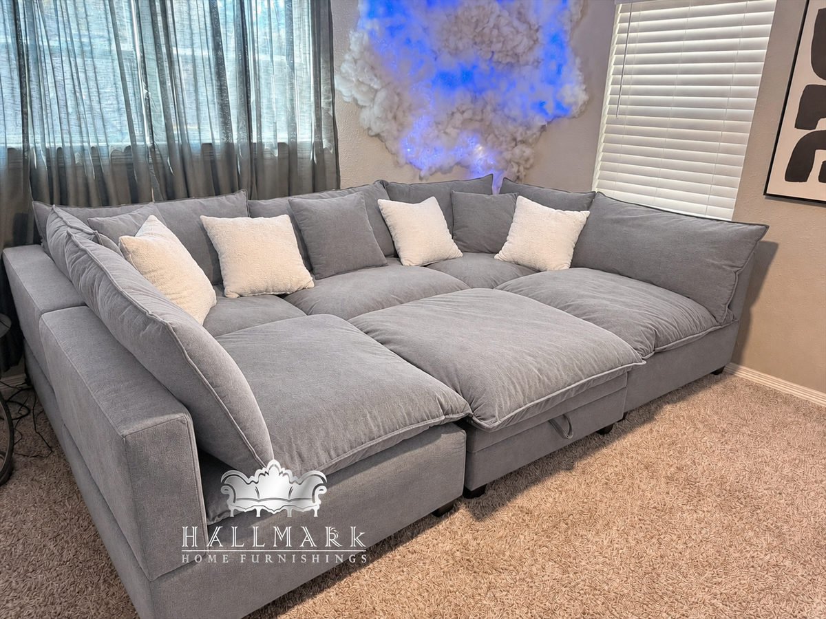 Kova-Style Modular Cloud Sectional (6-Piece Grey Linen)