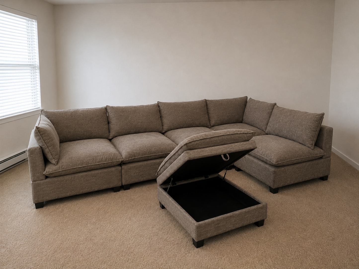Kova-Style Modular Cloud Sectional (6-Piece Mocha Performance)