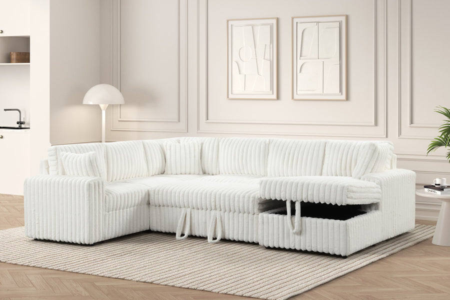 Forever Pull-Out Storage Sectional (Cream)