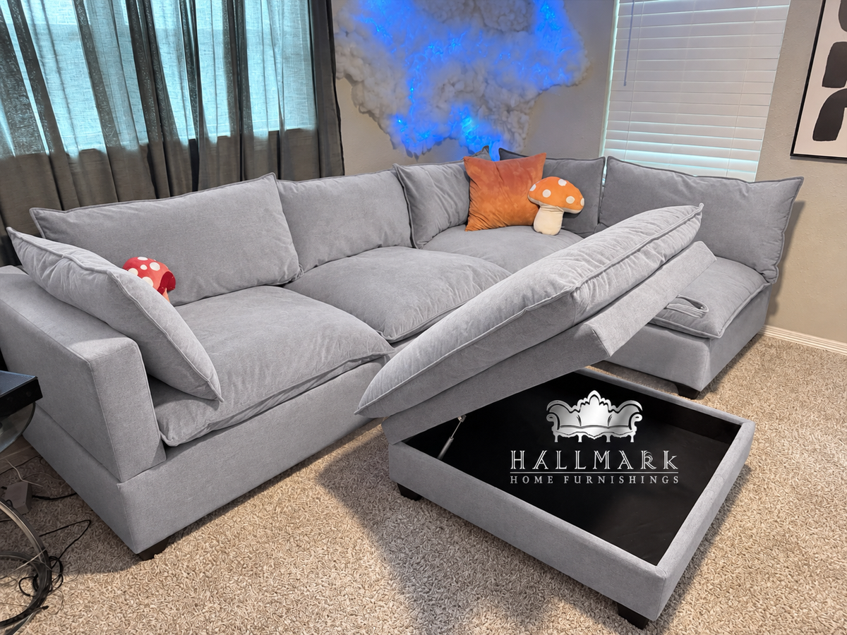 Kova-Style Modular Cloud Sectional (5-Piece Grey Linen)