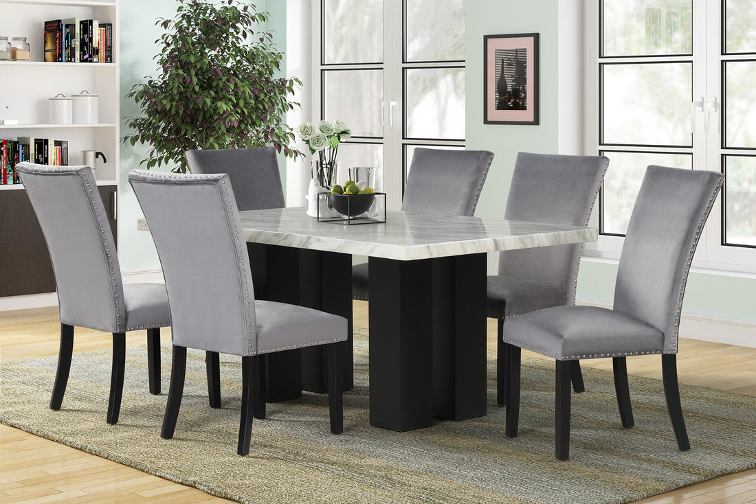 1220 Grey - (FAUX MARBLE) Dining Table + 6 Chair Set