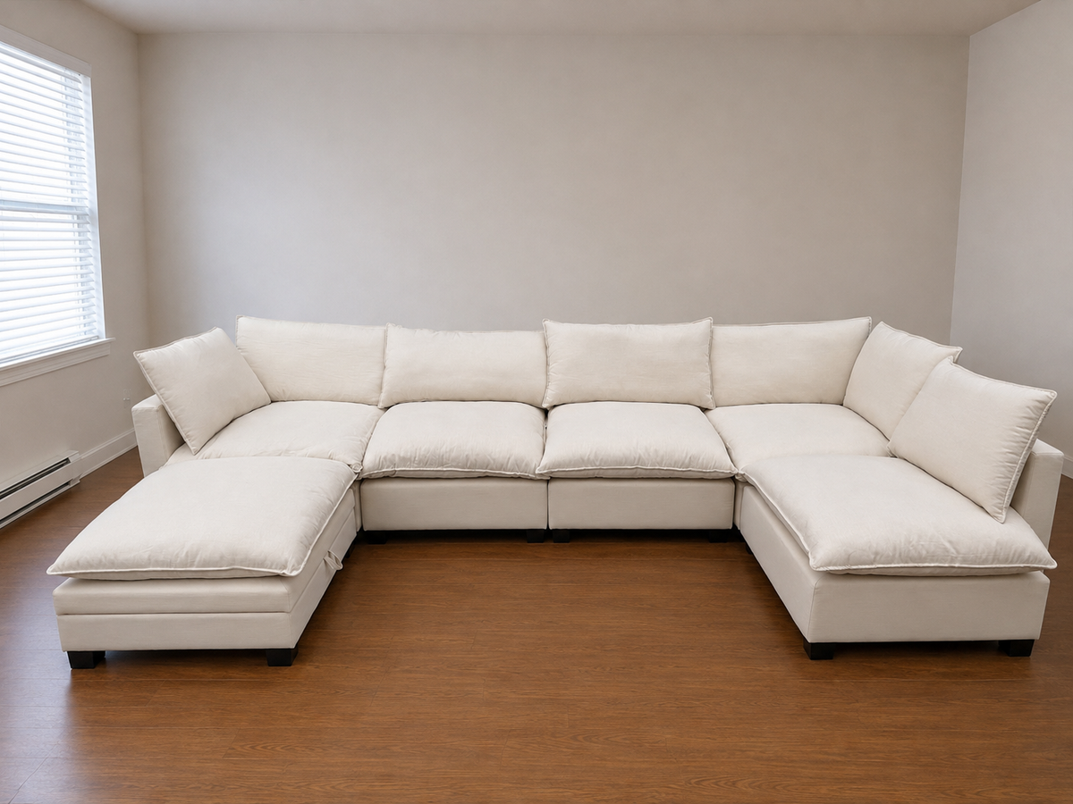 Kova-Style Modular Cloud Sectional (6-Piece Sand/Cream) — Cream Velvet