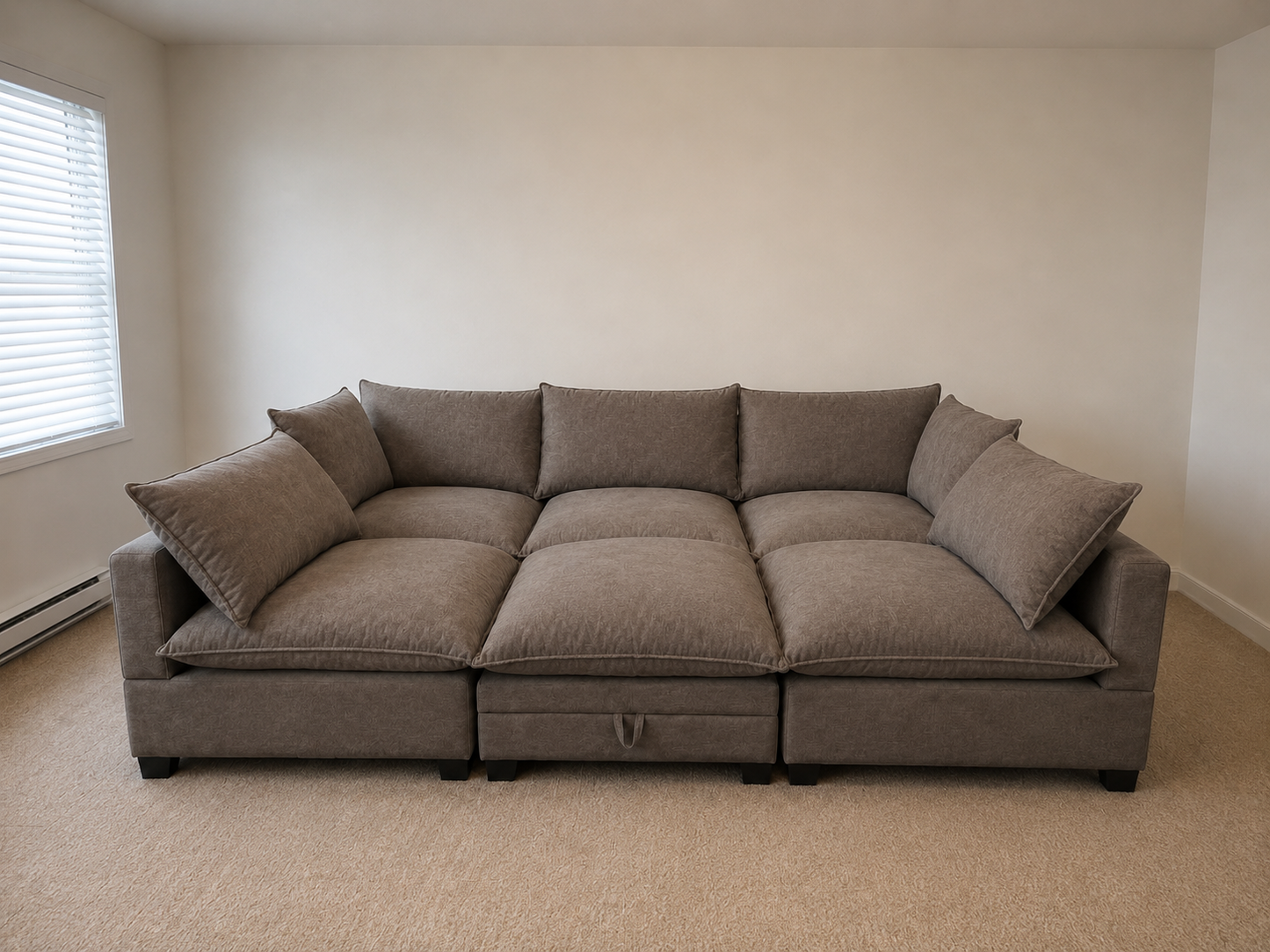 Kova-Style Modular Cloud Sectional (6-Piece Mocha Performance)