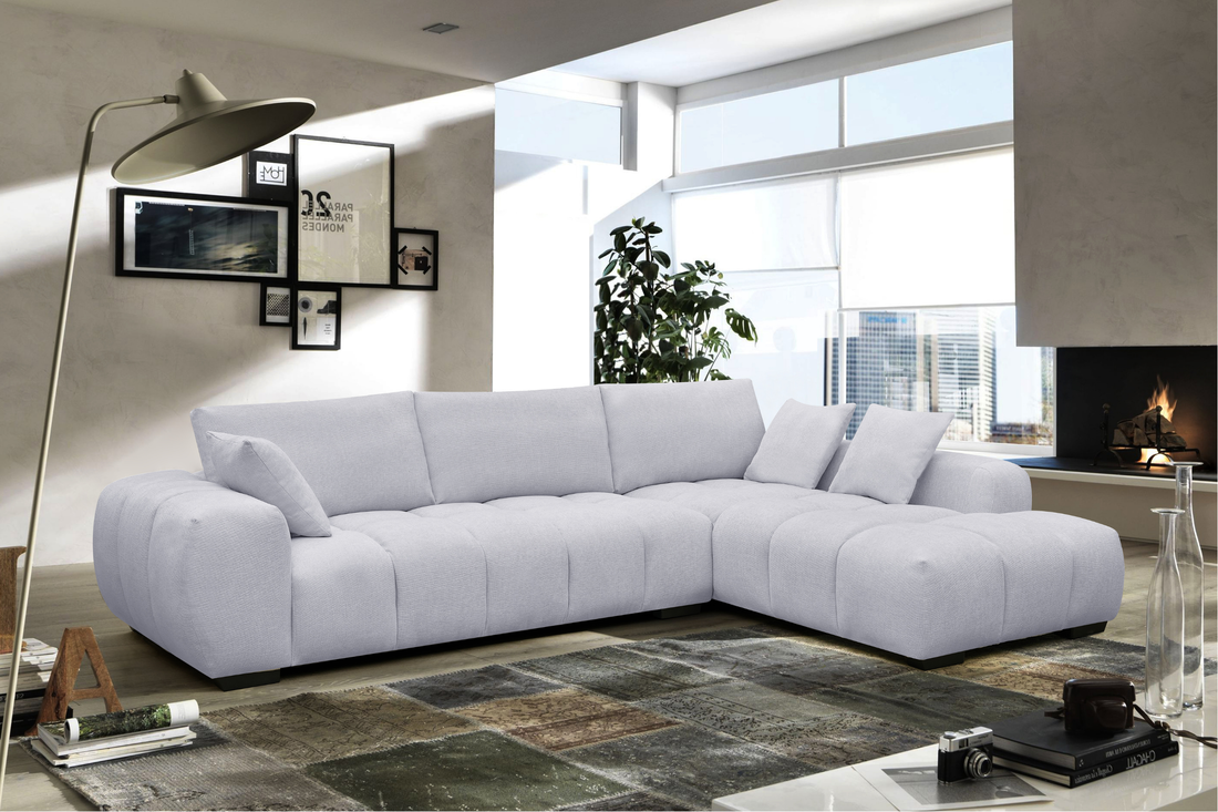 Manhattan Tufted Sectional Couch (Stone Light Grey)