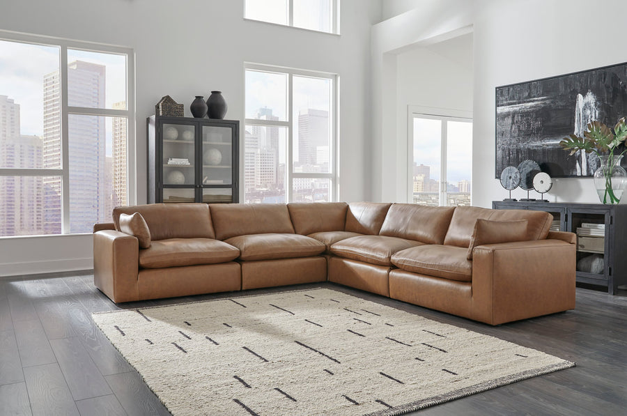 Ashley - 5PC Genuine Leather Modular Cloud Sectional