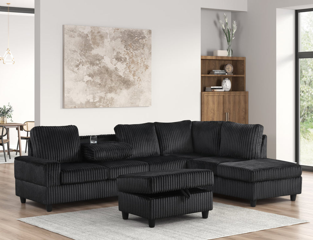 Heights Sectional (Black Corduroy)