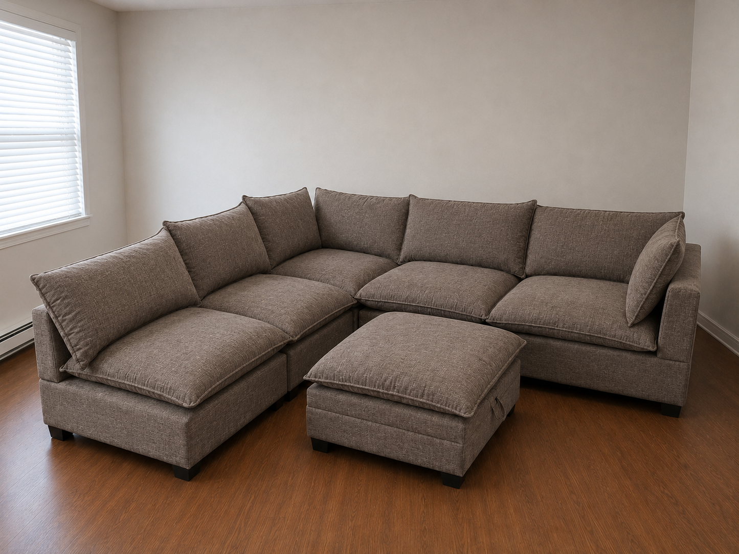 Kova-Style Modular Cloud Sectional (6-Piece Mocha Performance)
