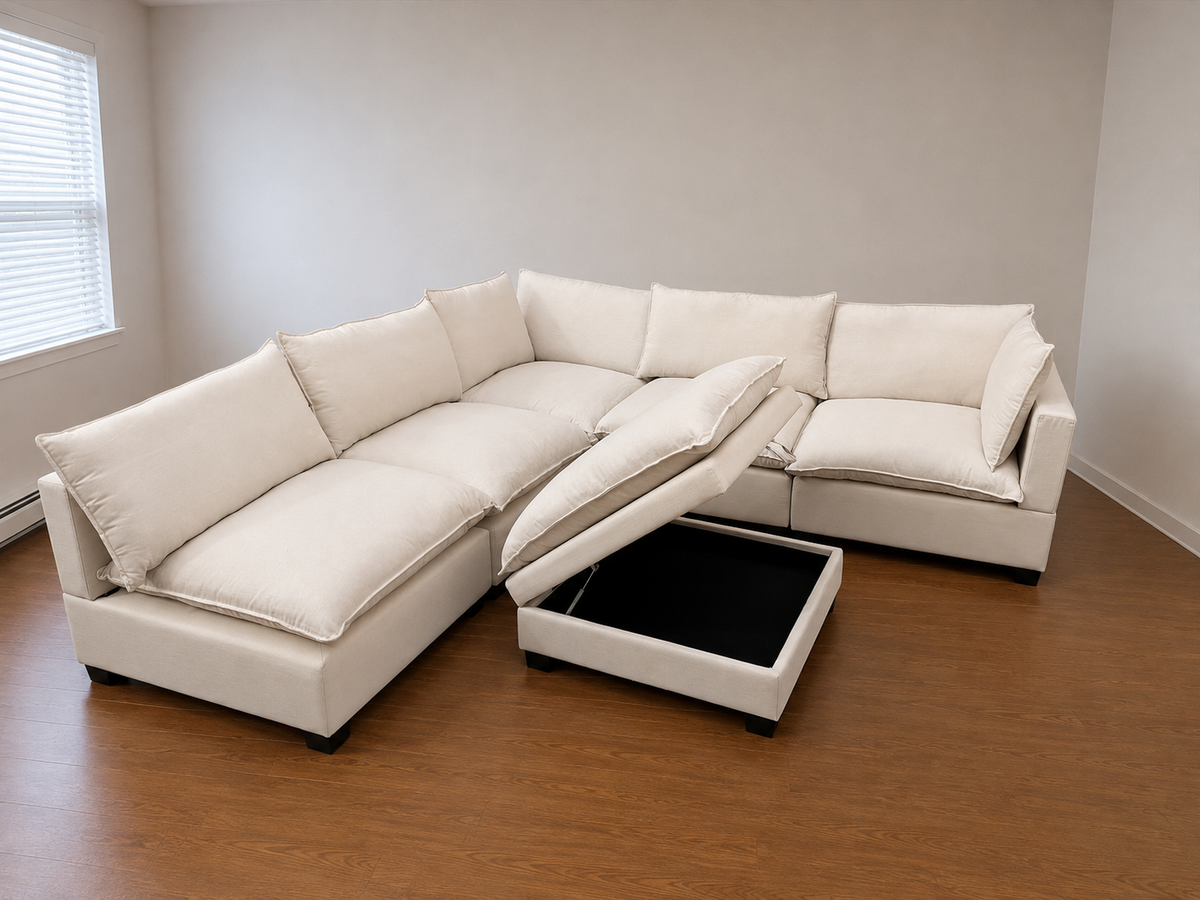 Kova-Style Modular Cloud Sectional (6-Piece Sand/Cream)