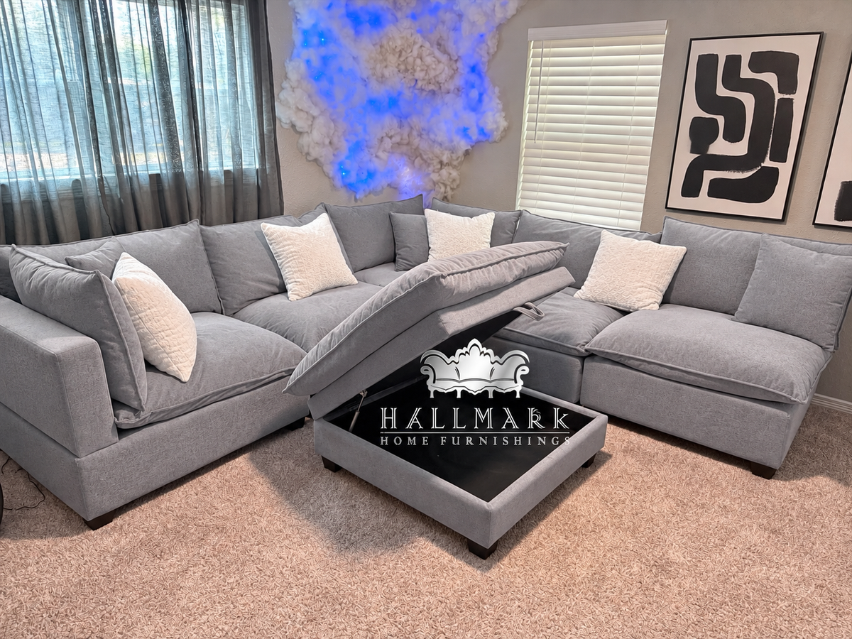 Kova-Style Modular Cloud Sectional (6-Piece Grey Linen)