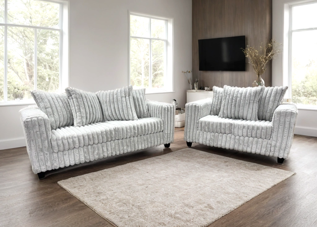 Hollywood Corduroy Sofa + Love Seat (Silver)