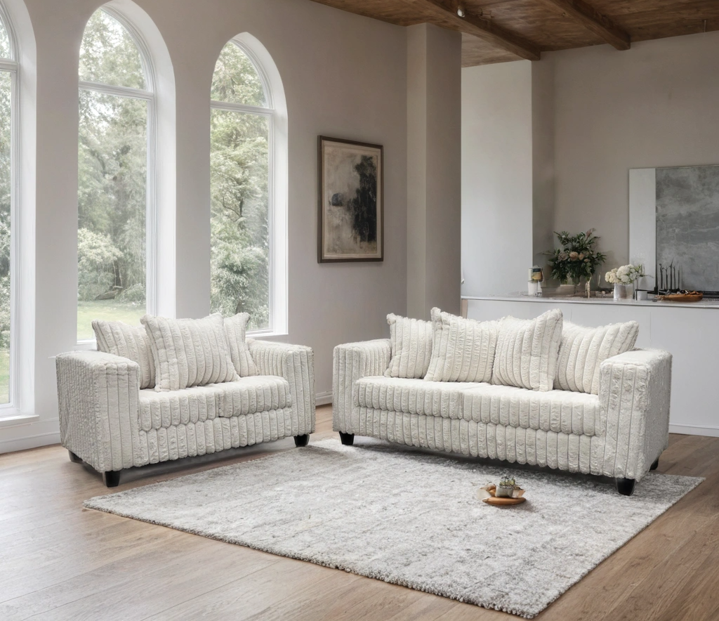 Hollywood Corduroy Sofa + Love Seat (Cream)