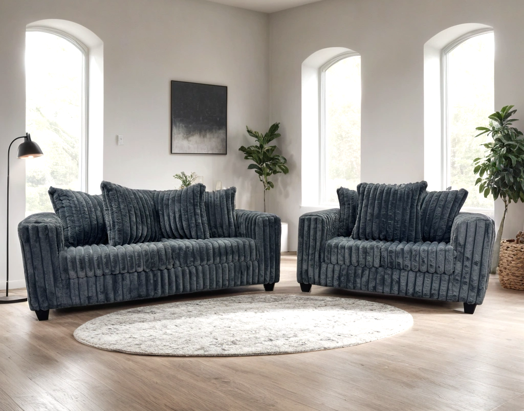 Hollywood Corduroy Sofa + Love Seat (Charcoal)