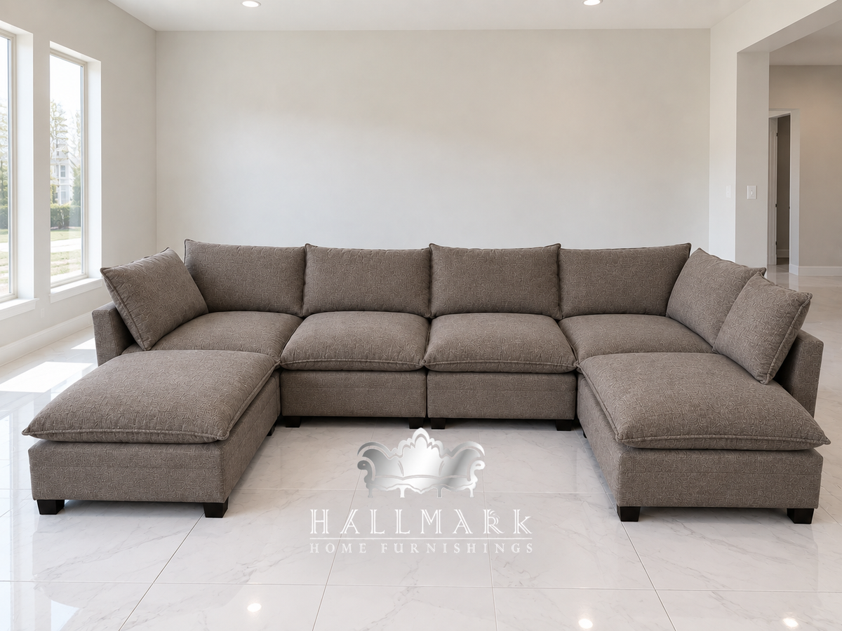 Kova-Style Modular Cloud Sectional (6-Piece Mocha Performance)