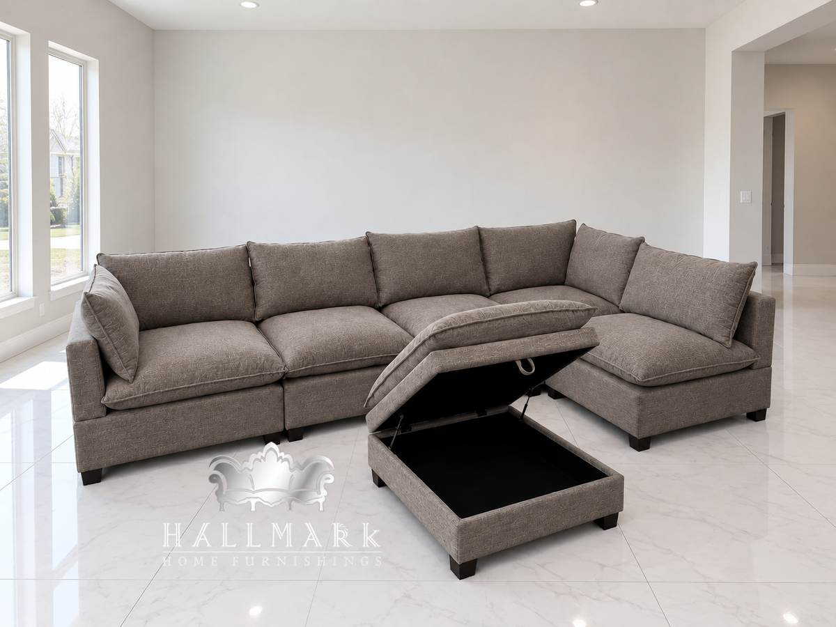Kova-Style Modular Cloud Sectional (6-Piece Mocha Performance)
