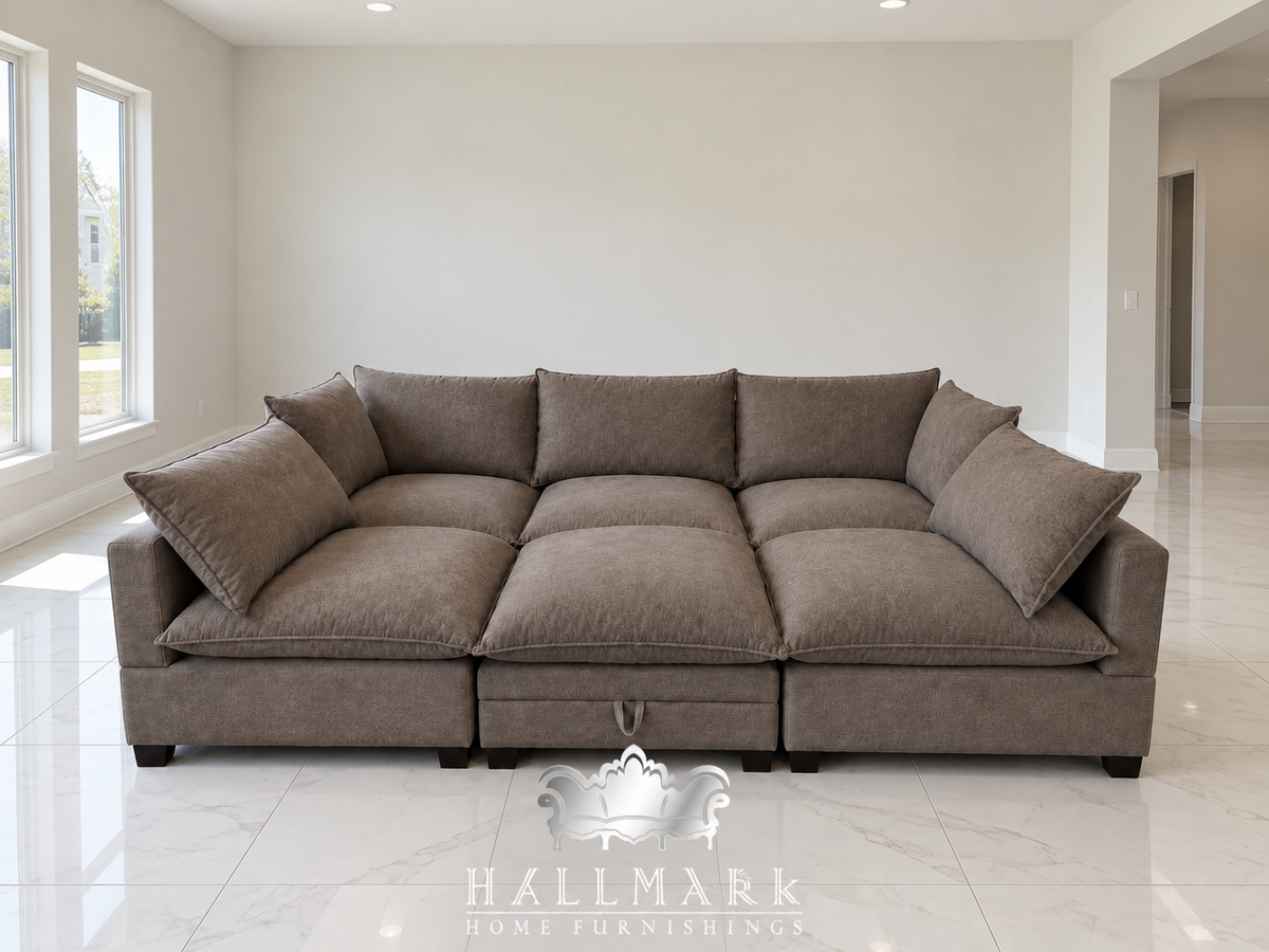 Kova-Style Modular Cloud Sectional (6-Piece Mocha Performance)