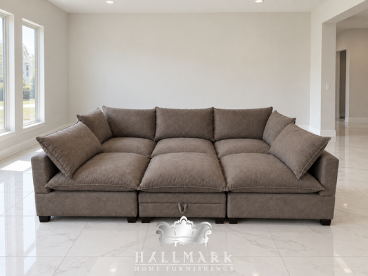Kova-Style Modular Cloud Sectional (6-Piece Mocha Performance)