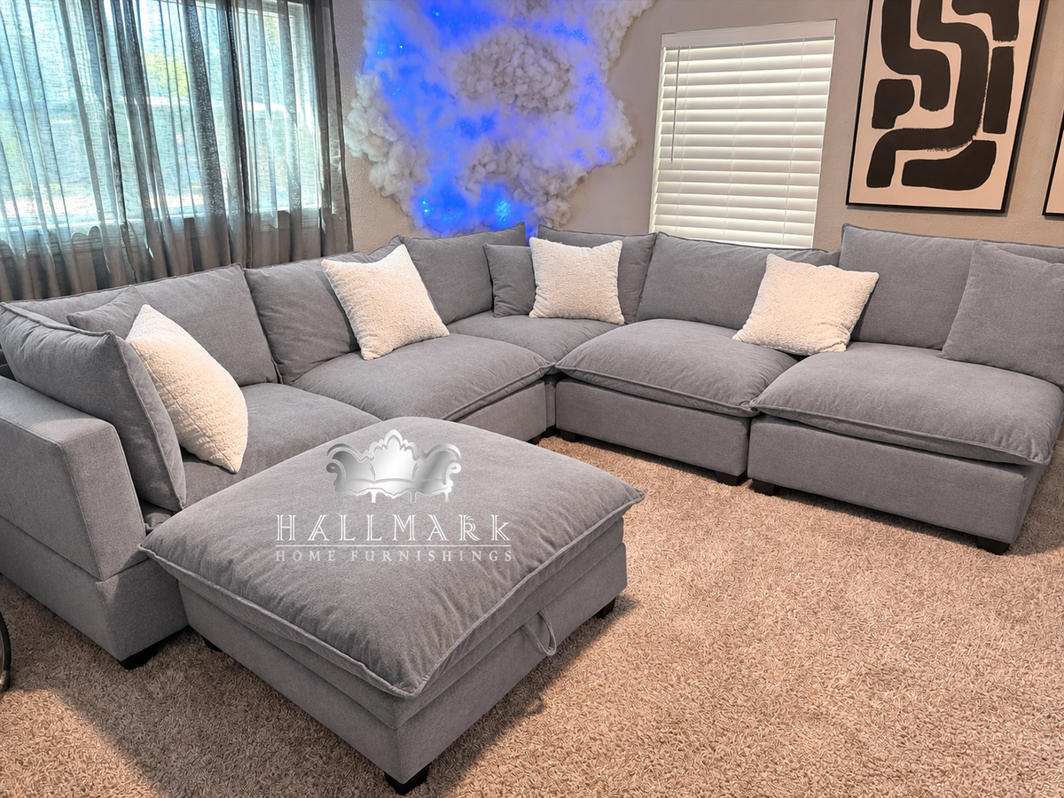 Kova-Style Modular Cloud Sectional (6-Piece Grey Linen)