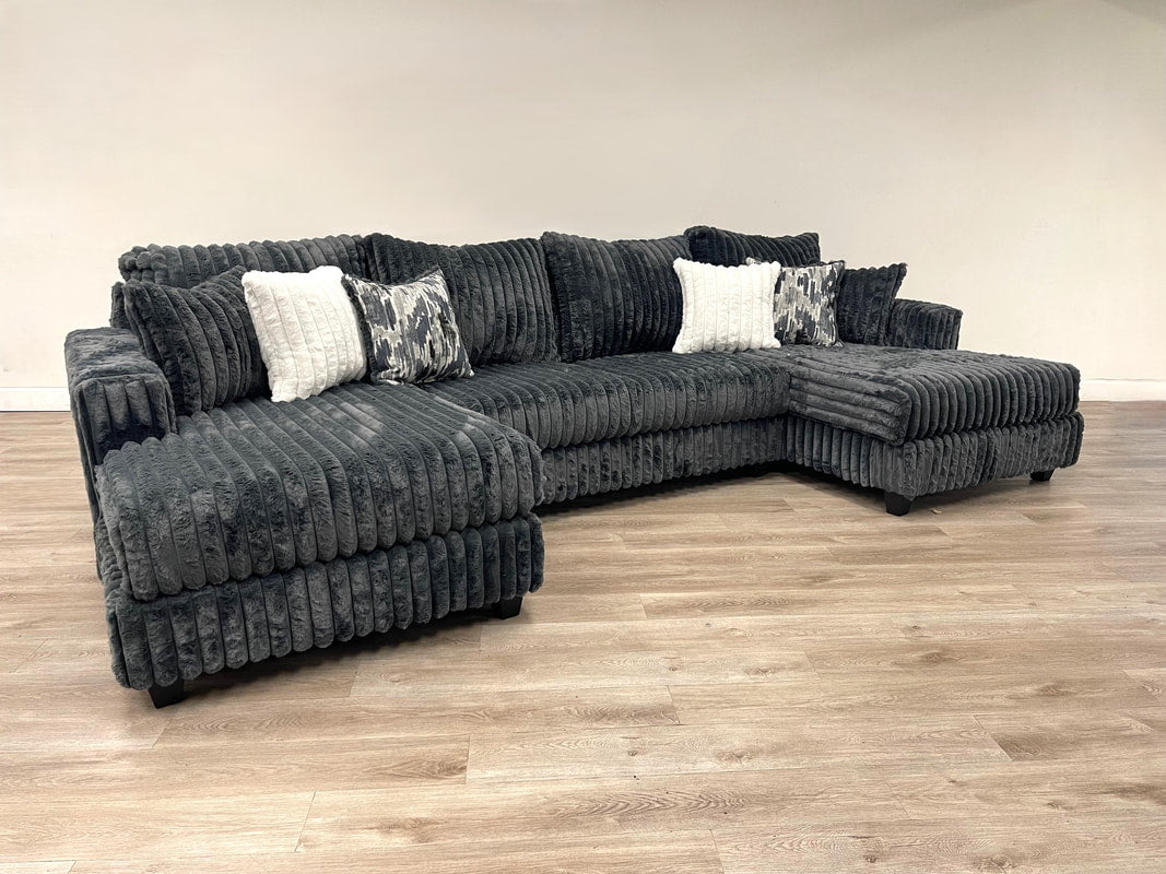 Opulence Double-Chaise Sectional Couch (Charcoal)