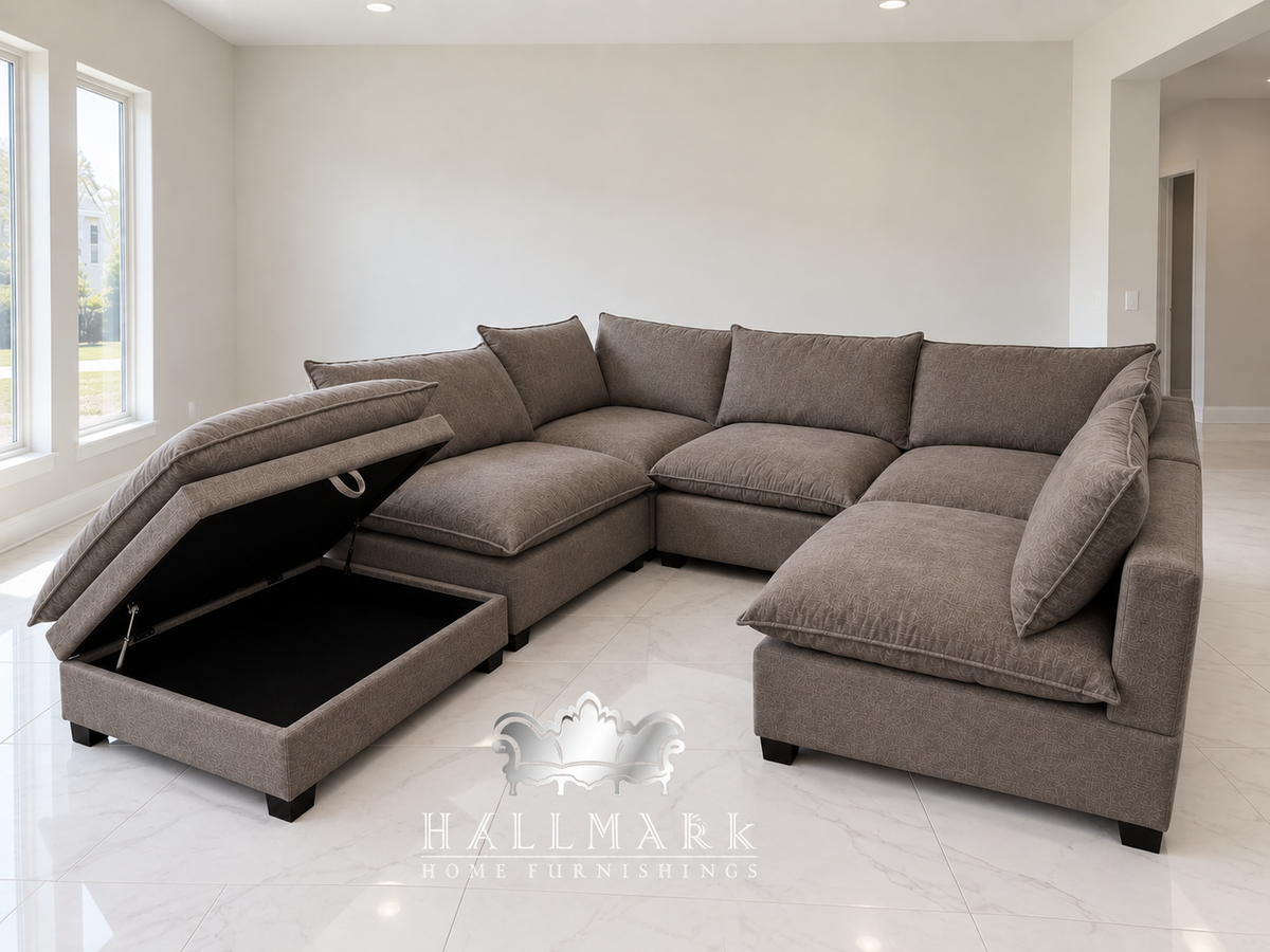 Kova-Style Modular Cloud Sectional (6-Piece Mocha Performance)