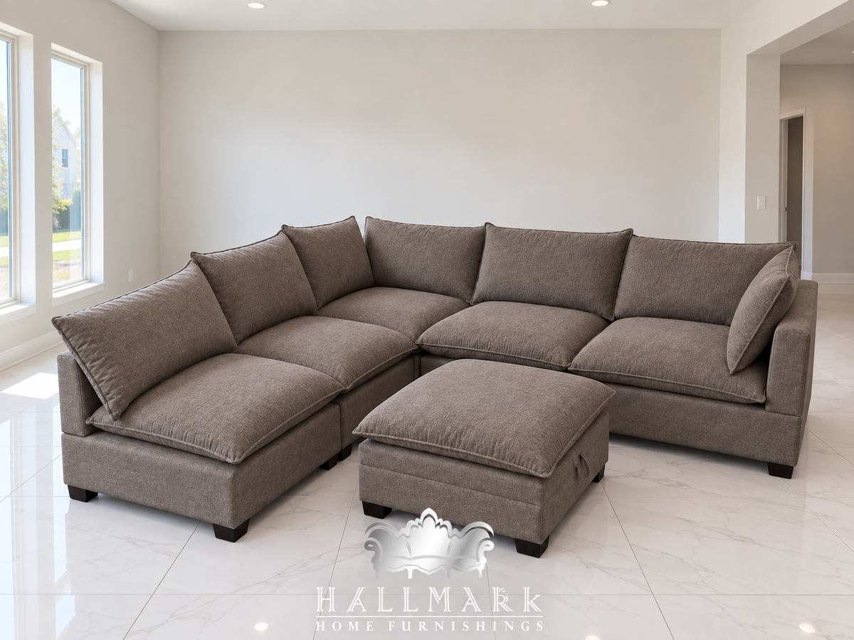 Kova-Style Modular Cloud Sectional (6-Piece Mocha Performance)