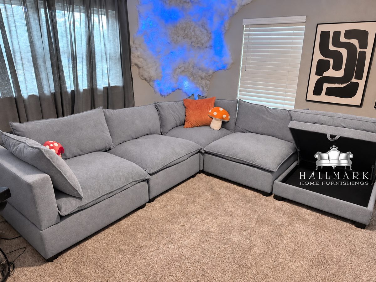 Kova-Style Modular Cloud Sectional (5-Piece Grey Linen)