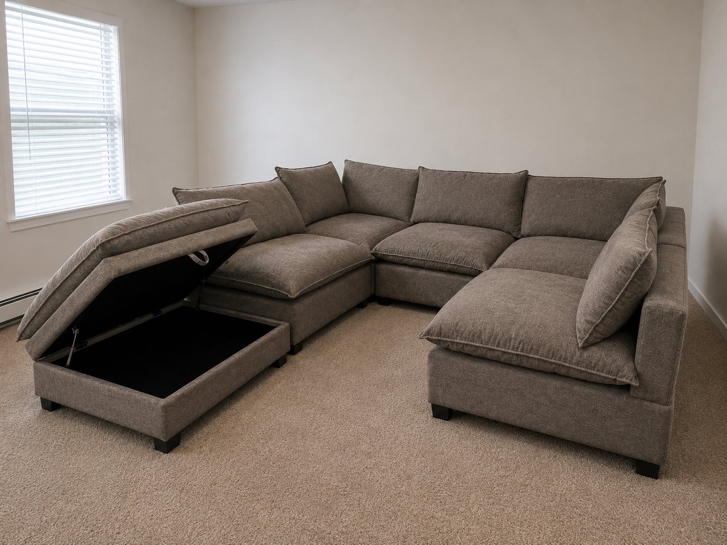 Kova-Style Modular Cloud Sectional (6-Piece Mocha Performance)