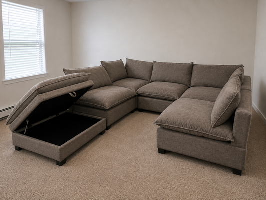 Kova-Style Modular Cloud Sectional (6-Piece Mocha Performance)