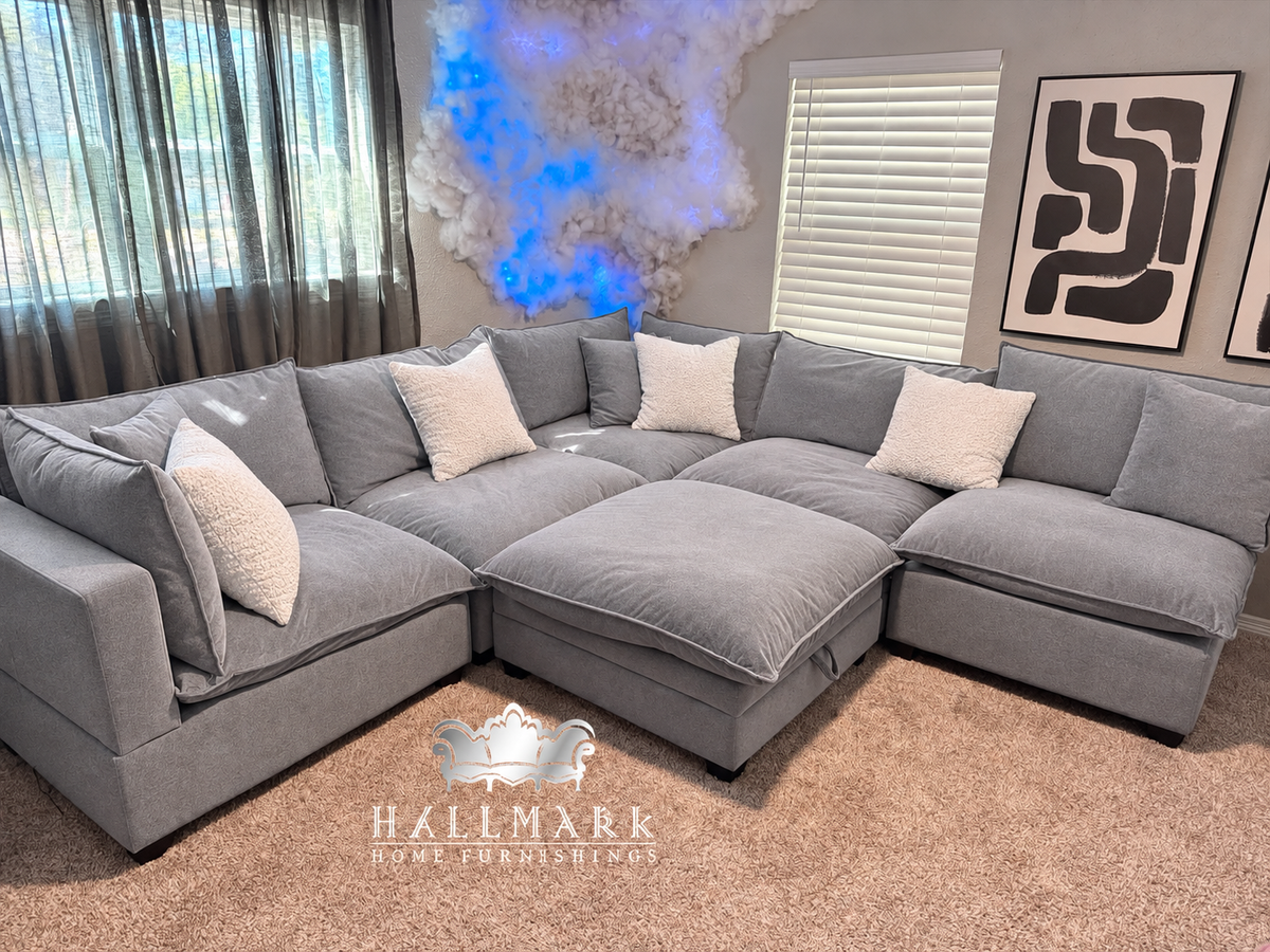 Kova-Style Modular Cloud Sectional (6-Piece Grey Linen)