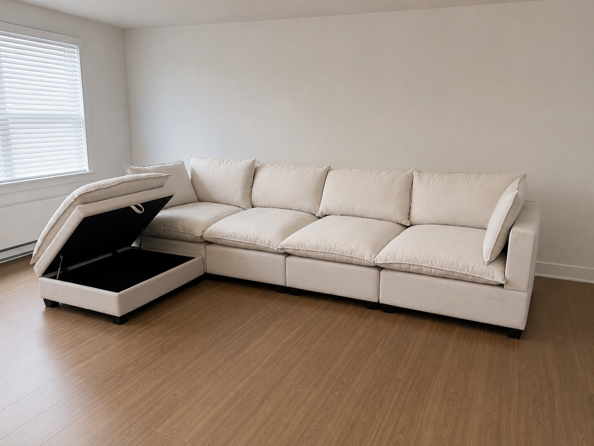 Kova-Style Custom Cloud Sectional Couch (5-Piece) — Cream Velvet