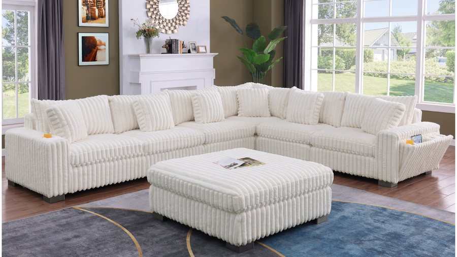 Snuggle Station Sectional + Ottoman (Ivory)