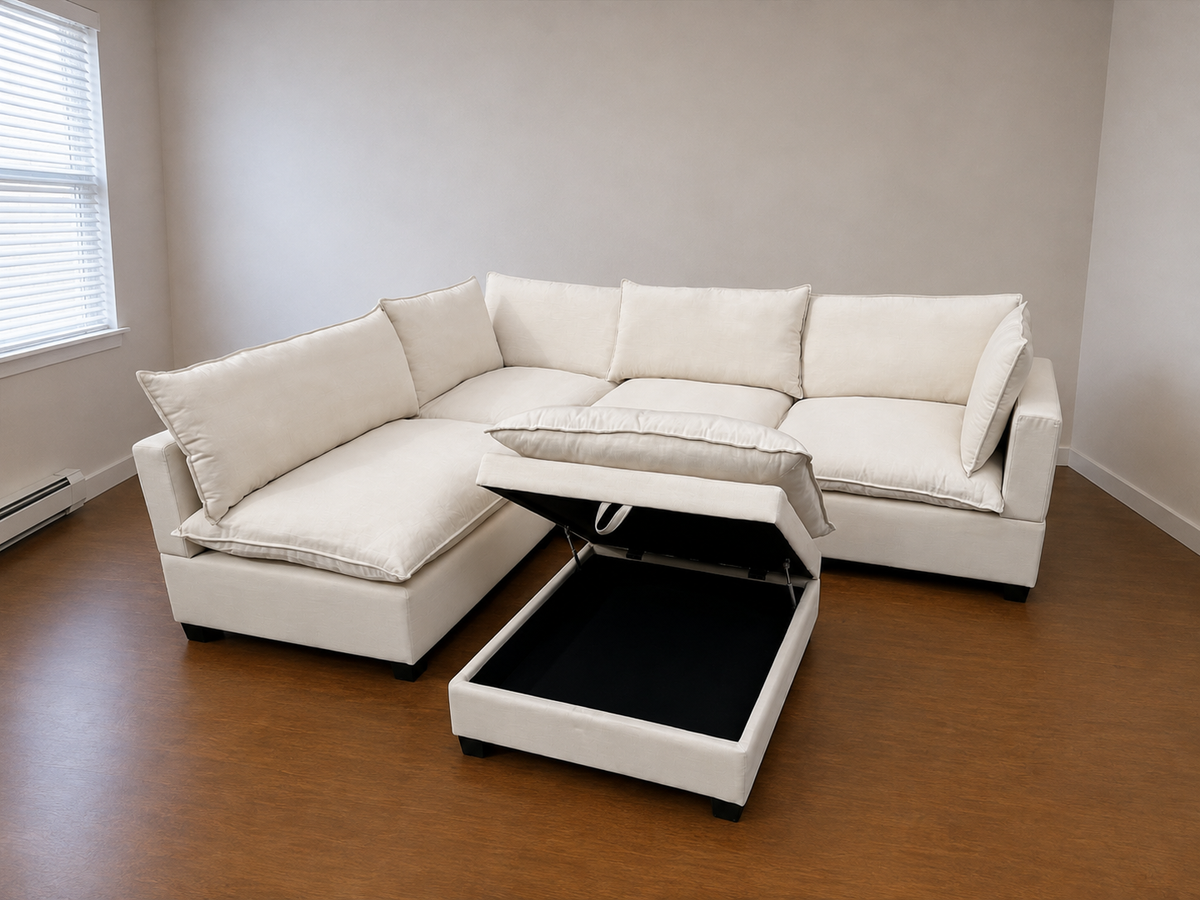Kova-Style Custom Cloud Sectional Couch (5-Piece) — Cream Velvet