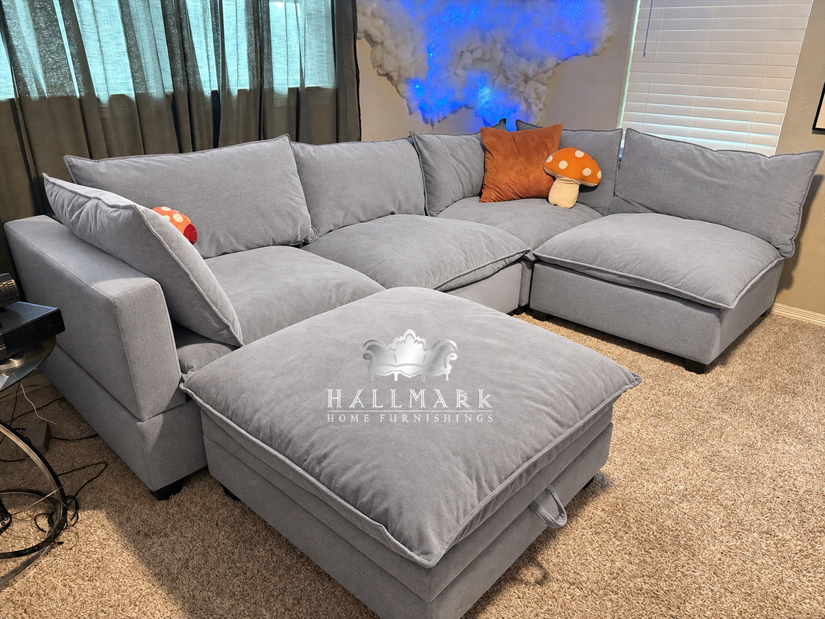 Kova-Style Modular Cloud Sectional (5-Piece Grey Linen)