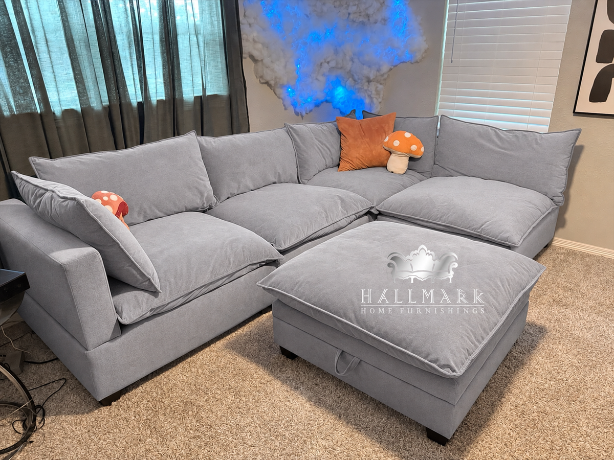 Kova-Style Modular Cloud Sectional (5-Piece Grey Linen)