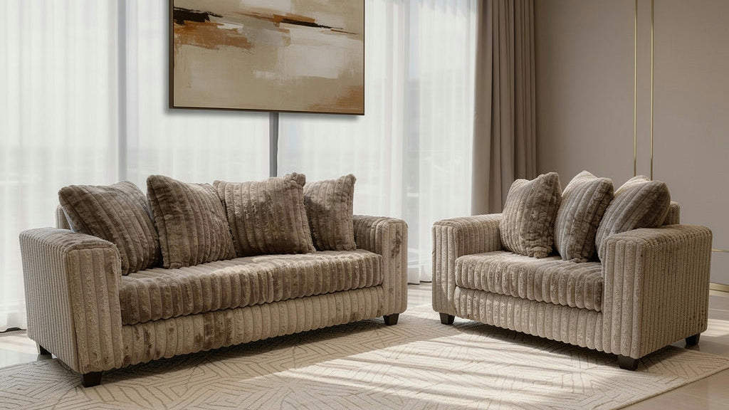 Hollywood Corduroy Sofa + Love Seat (Mocha)