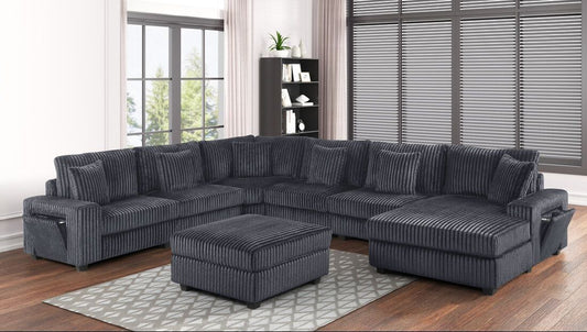 Bazooka 7-Piece Sectional Couch + Ottoman (Charcoal)