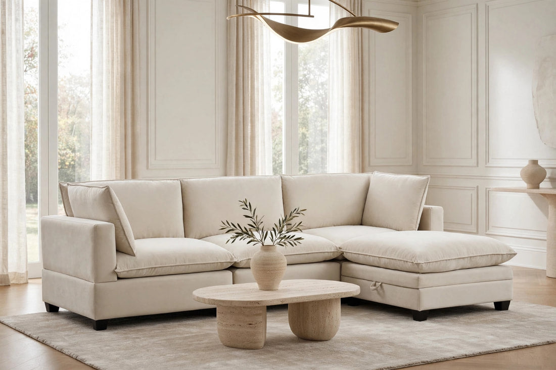 Kova-Style Modular Cloud Couch (4-Piece Cream Velvet)