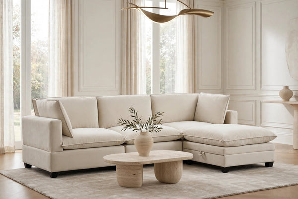 Kova-Style Modular Cloud Couch (4-Piece Cream Velvet)