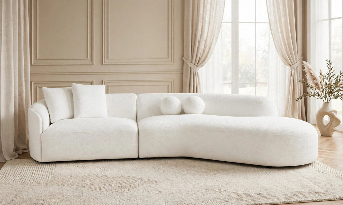 Mia Modern Sectional Couch (Ivory Boucle)