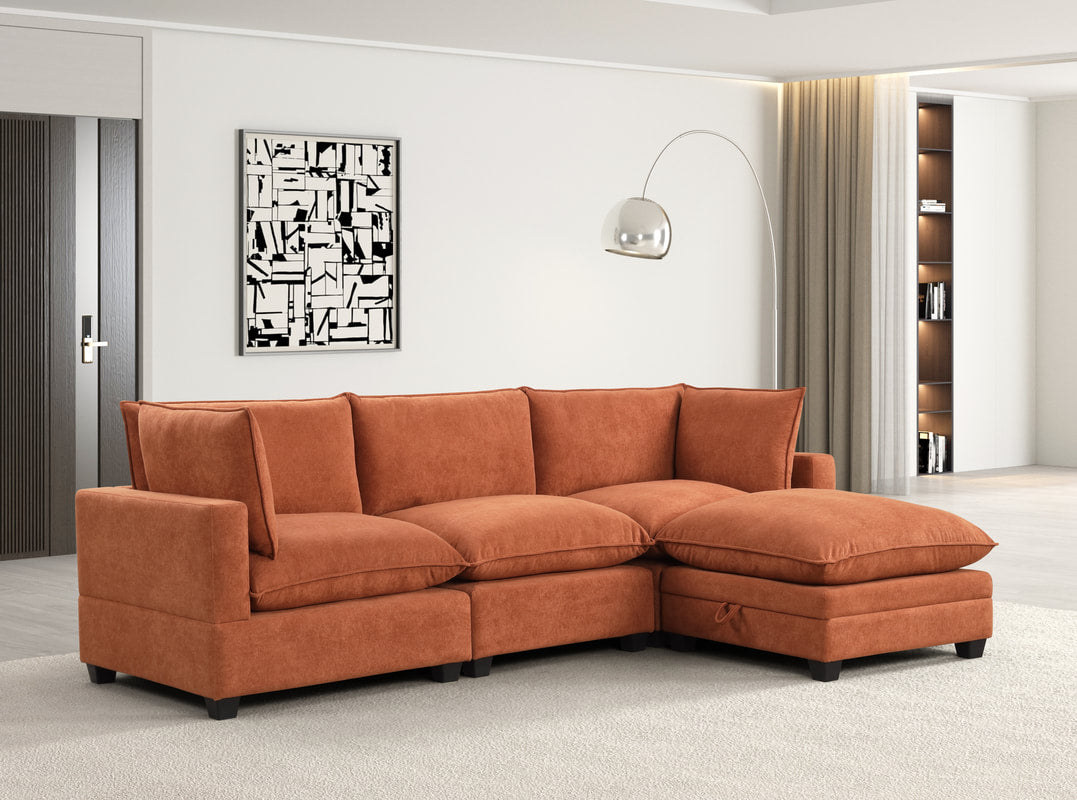 Kova-Style Modular Cloud Couch (4-Piece Rust Performance Fabric)