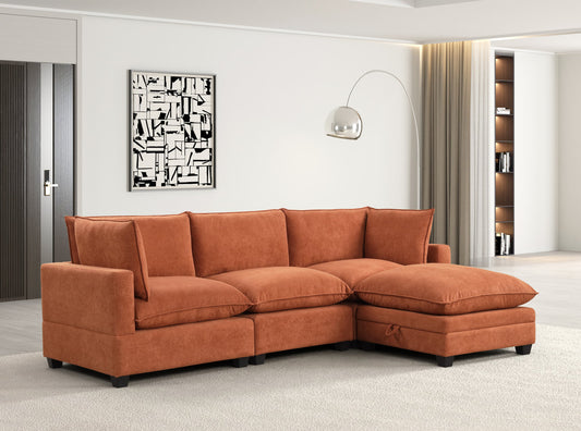Kova-Style Modular Cloud Couch (4-Piece Rust Performance Fabric)