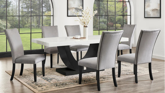 (Faux Marble) D180 Table + 6 Chairs (Grey)