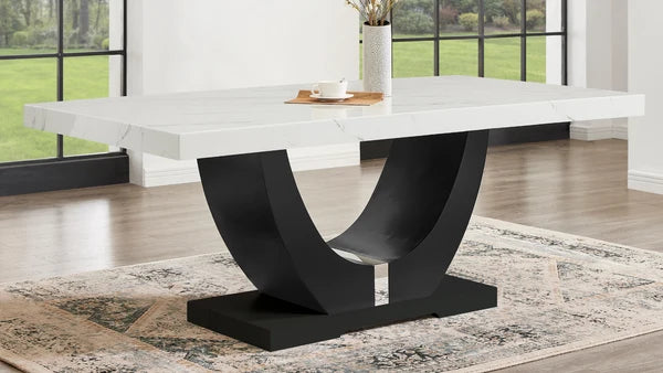 (Faux Marble) D180 Table + 6 Chairs (Black)