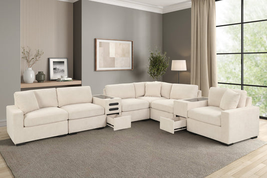 Barista 8-Piece Sectional + Consoles (Ivory Performance Fabric)